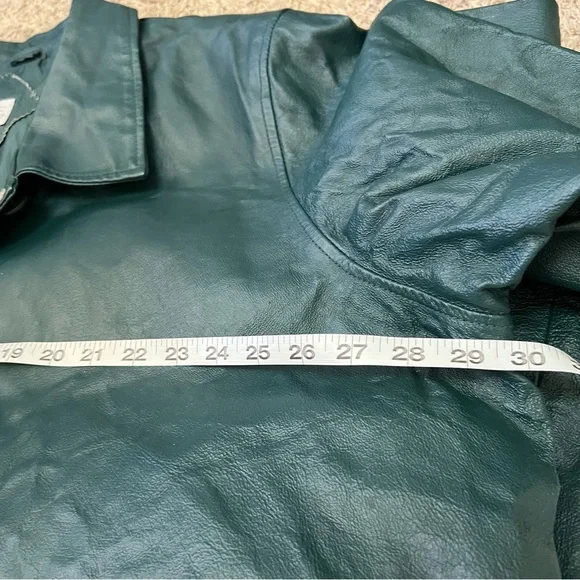 Vintage Via Accenti Dark Green Leather Jacket Button Front Coat Womens Sz 30W - Picture 10 of 11